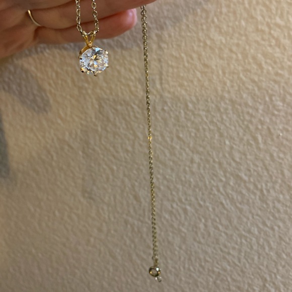 18’’ vintage, gold necklace with crystal diamond round pendant in gold setting - Picture 6 of 14